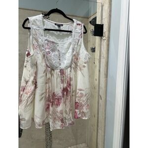 Roaman's 24W Romantic Floral Lace Pullover Blouse Ivory Sleeveless Lightweight